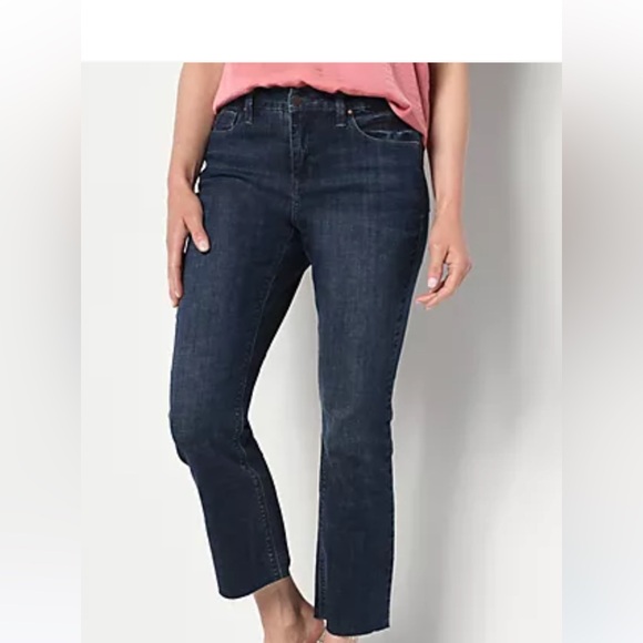 Laurie Felt Classic Denim Crop Bootcut Jeans w/Raw Hem Size 14P in dark vintage! - Picture 1 of 9